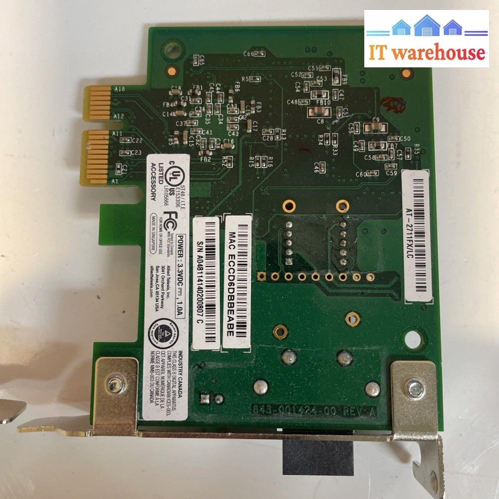 1 X Allied Telesis Fast Ethernet Fiber Network Interface Card Pci-E At-2711Fx/Lc