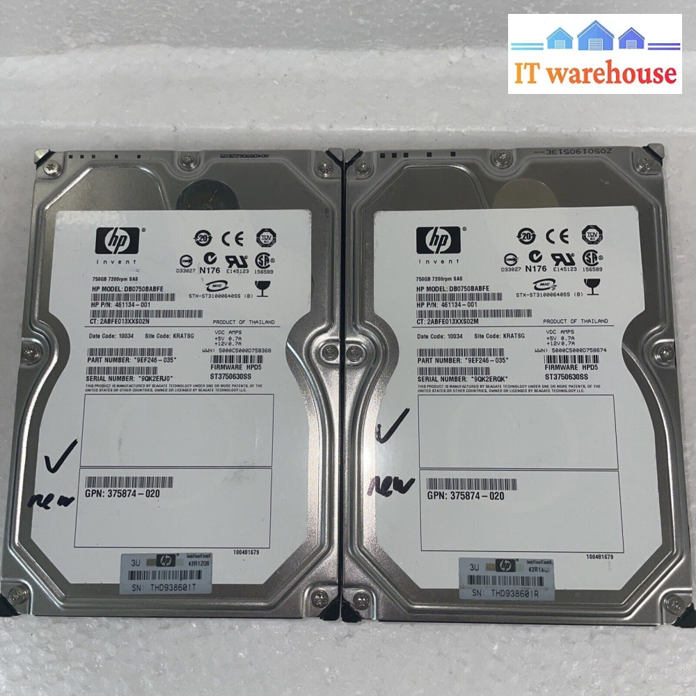 1 X (New) Hp 750Gb 3G 3.5’ 7.2K Sas Drive Hard Drive 461134-001/ Db0750Babfe