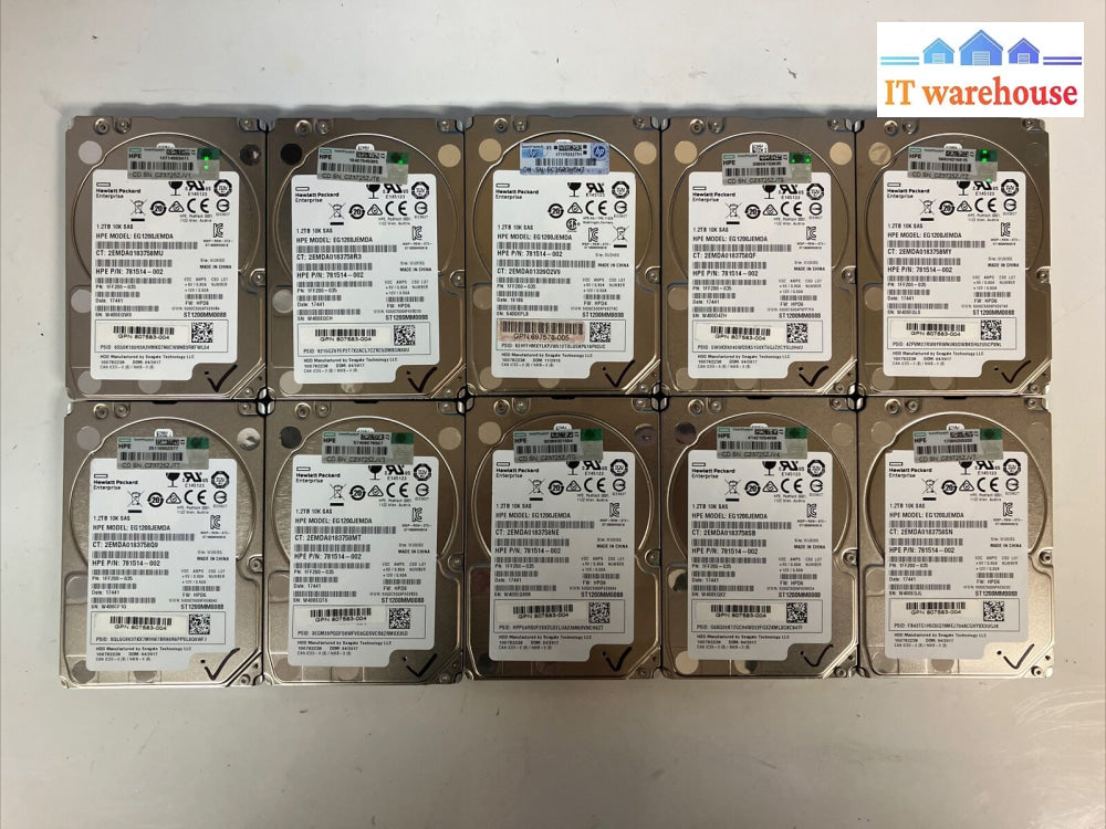 10X Hp Enterprise 1.2Tb Hdd 10K Sas 2.5’’ Eg1200Jemda Server Hard Drive 781514 ~