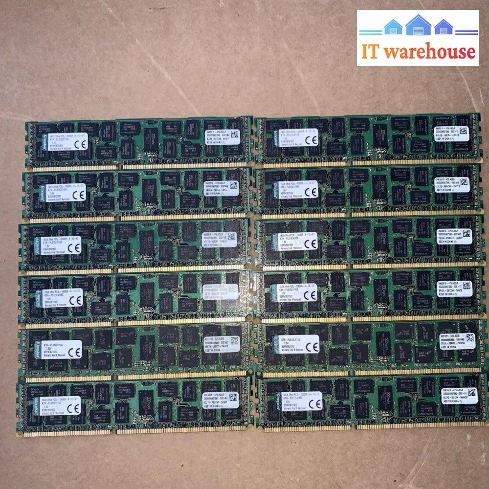 (12X) 16Gb Kingston Kth-Pl313Lv/16G 2Rx4 Pc3L-10600R 1.35V Memory (For Servers)