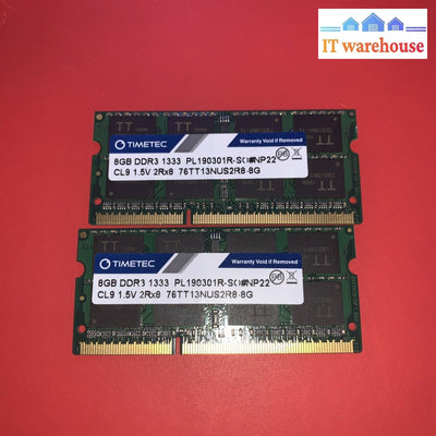 16Gb= 2X 8Gb Timetec Ddr3 1333 Pli90301R-S Cl9 1.5V 2Rxs 76Tt13Nus2R8 Laptop Ram