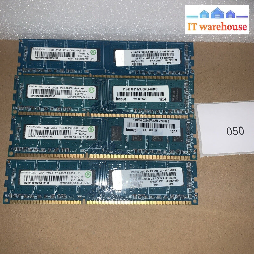 16Gb (4 X 4Gb) Ramaxel Rmr1870Ec58E9F Pc3-10600U Ddr3-1333 Memory 89Y9224