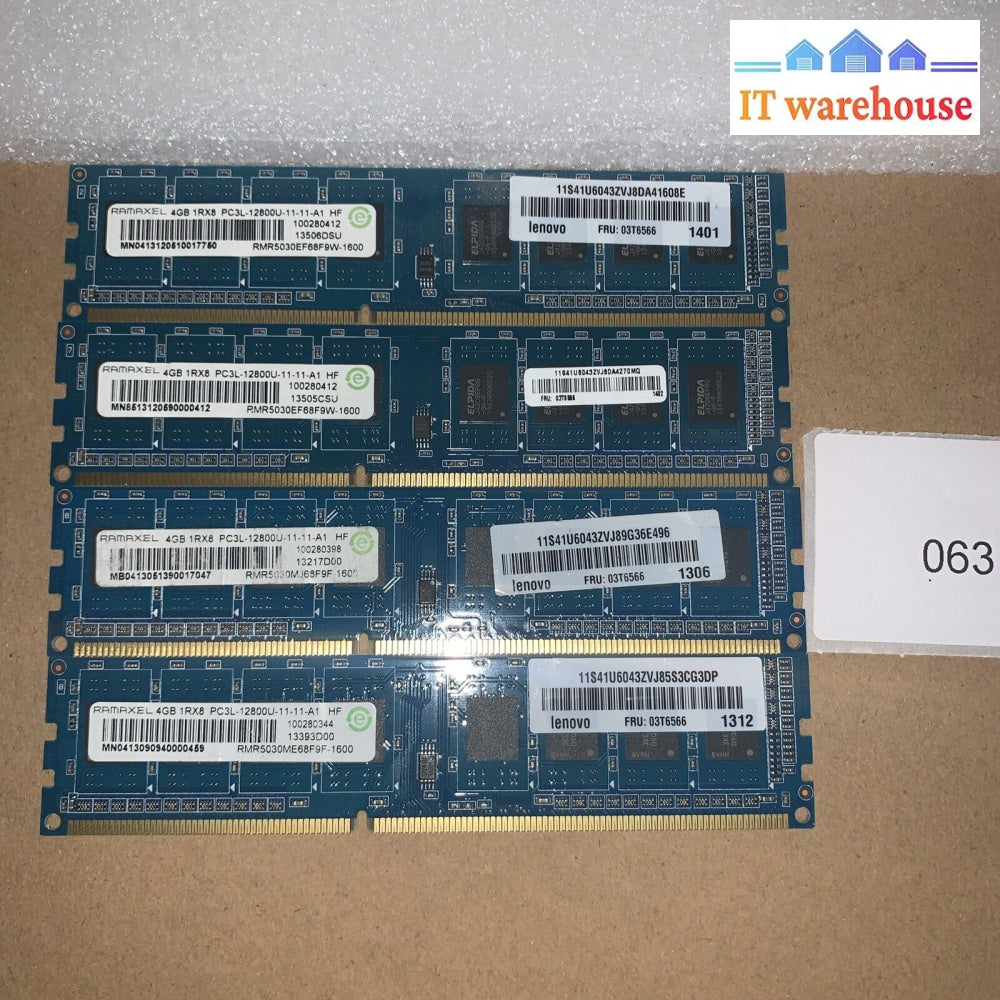 16Gb =4X 4Gb Ramaxel 1Rx8 Pc3L-12800U-11-11-A1 Hf Ddr3 Desktop Ram