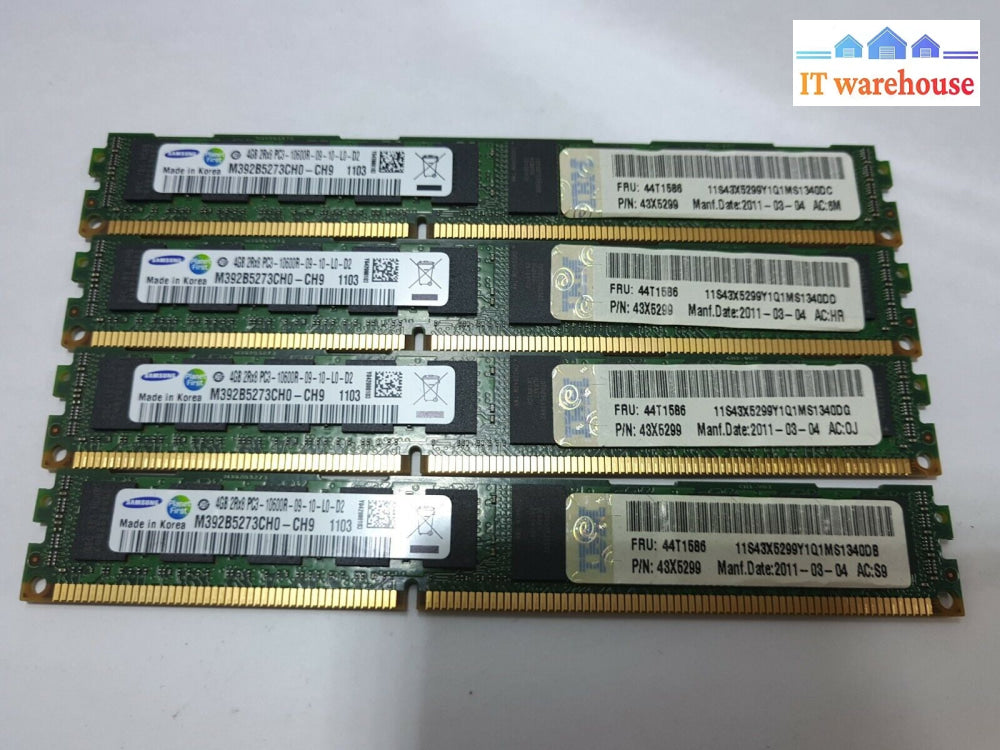 - 16Gb (4X4Gb) Ibm 44T1586 Ddr3 2Rx8 Pc3-10600R Ecc Reg Server Ram M392B5273Ch0