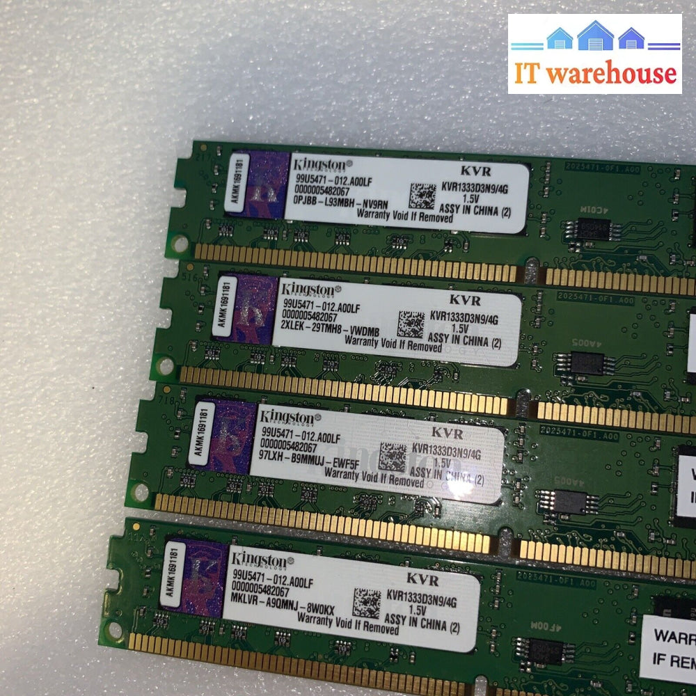 16Gb 4X4Gb Pc3-10600 Kingston Kvr1333D3N9/4G Ddr3-1333 Ram Memory