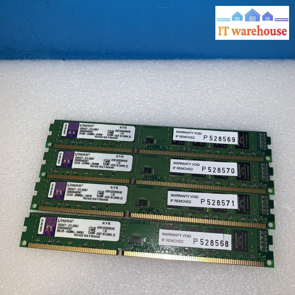 16Gb 4X4Gb Pc3-10600 Kingston Kvr1333D3N9/4G Ddr3-1333 Ram Memory