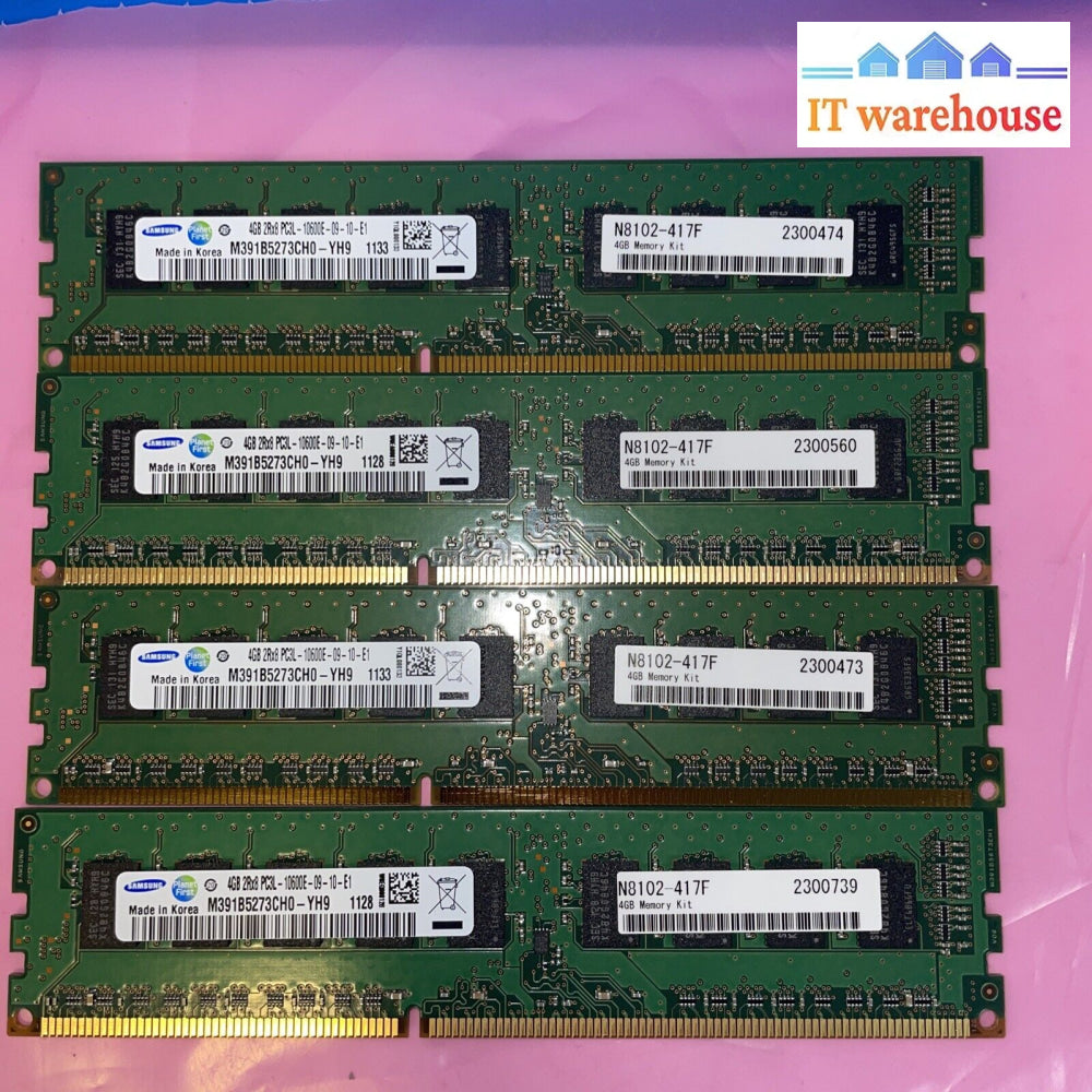 16Gb (4X4Gb) Samsung Pc3L-10600E Ddr3-1333Mhz 2Rx8 M391B5273Ch0-Yh9 Ecc Ram