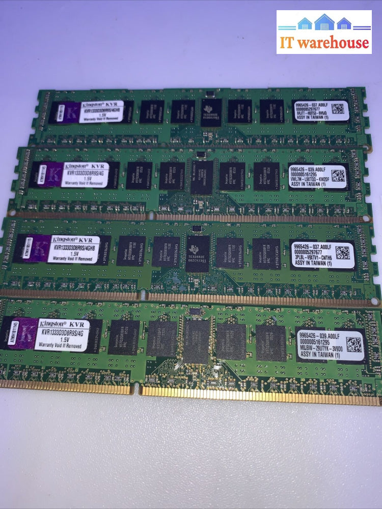 16Gb Kingston 4 X 4Gb Pc3-10600R Ddr3-1333 Server Ram Memory Kvr1333D3D8R9S/4G