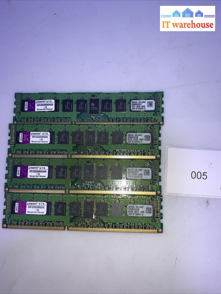 16Gb Kingston 4 X 4Gb Pc3-10600R Ddr3-1333 Server Ram Memory Kvr1333D3D8R9S/4G