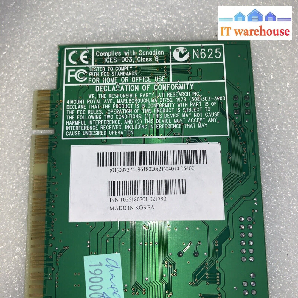 1999 Ati Technologies 109-61800-00 Pci Graphics Video Card