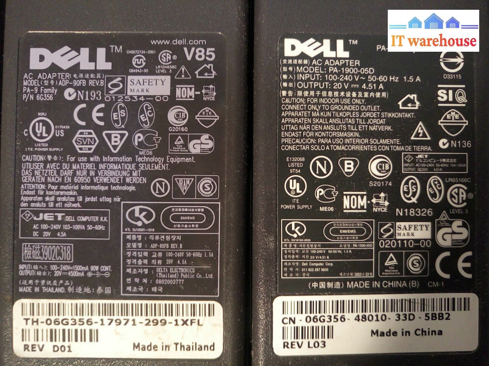 - 1X Laptop Ac Adapter For Dell 6G356 Adp-90Fb Pa-1900-05D Pa-9 Pa9