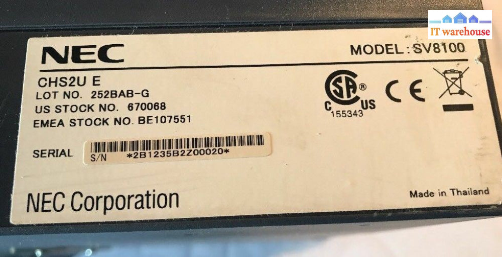 1X Nec Univerge Sv8100 Phone System Server (Chs2U E) W/ Interface Cards