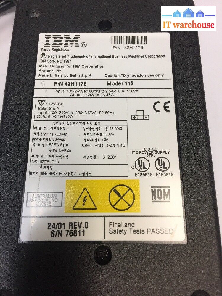 - 1X New Ibm 42H1176 3-Pin Power Supply For 4610 Printer 75W 24V 2A.@@@