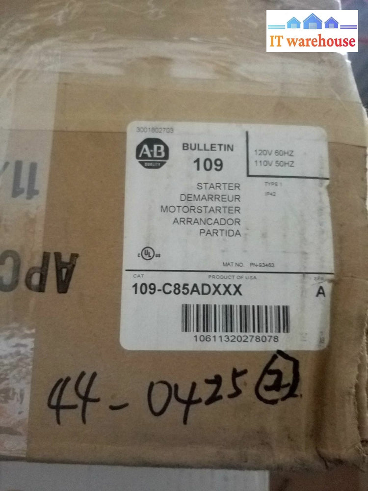 - 1X New In Box Allen Bradley Motorstarter Bulletin 109 109-C85Adxxx