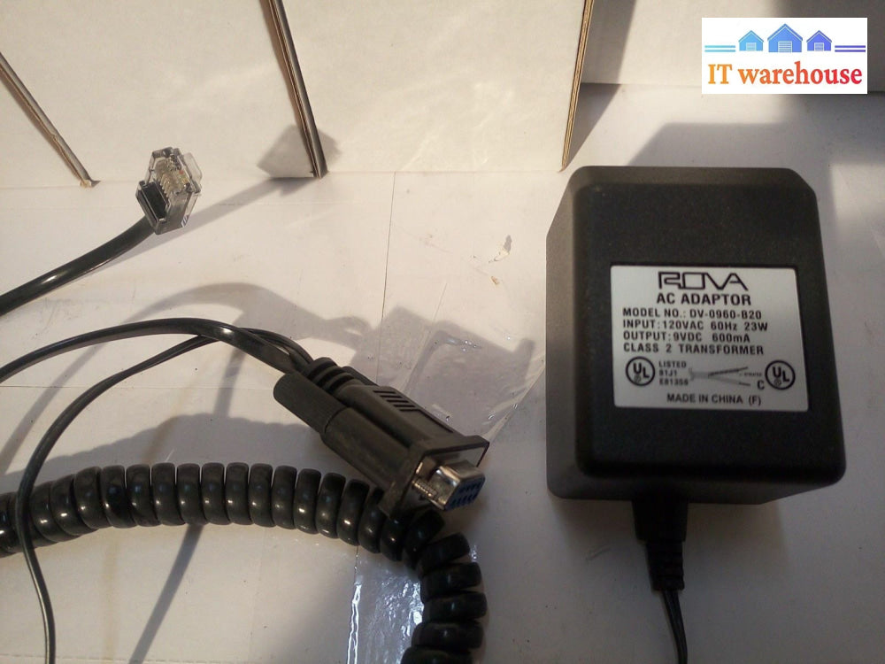 -1X New Rova Dv-0960-B20 Ac Adapter 9V Dc 600Ma Cable Db9 & Rj45 Interface @@@