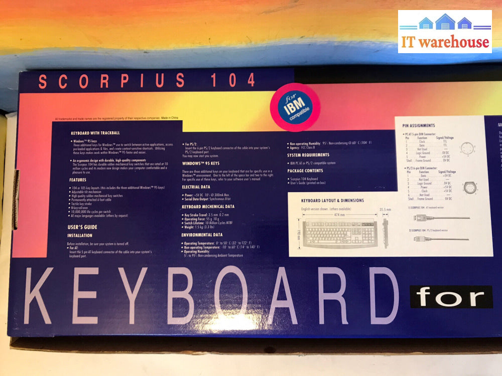 (1X) Qtronix Scorpius 104 Ps2 Keyboard Windows 95