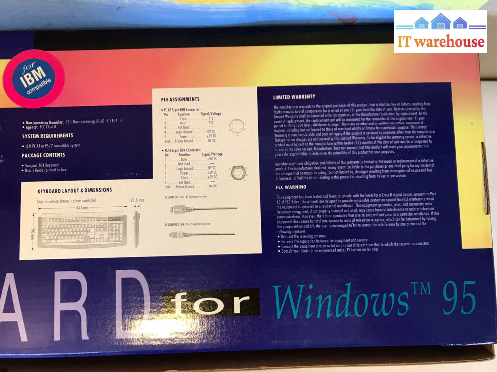 (1X) Qtronix Scorpius 104 Ps2 Keyboard Windows 95