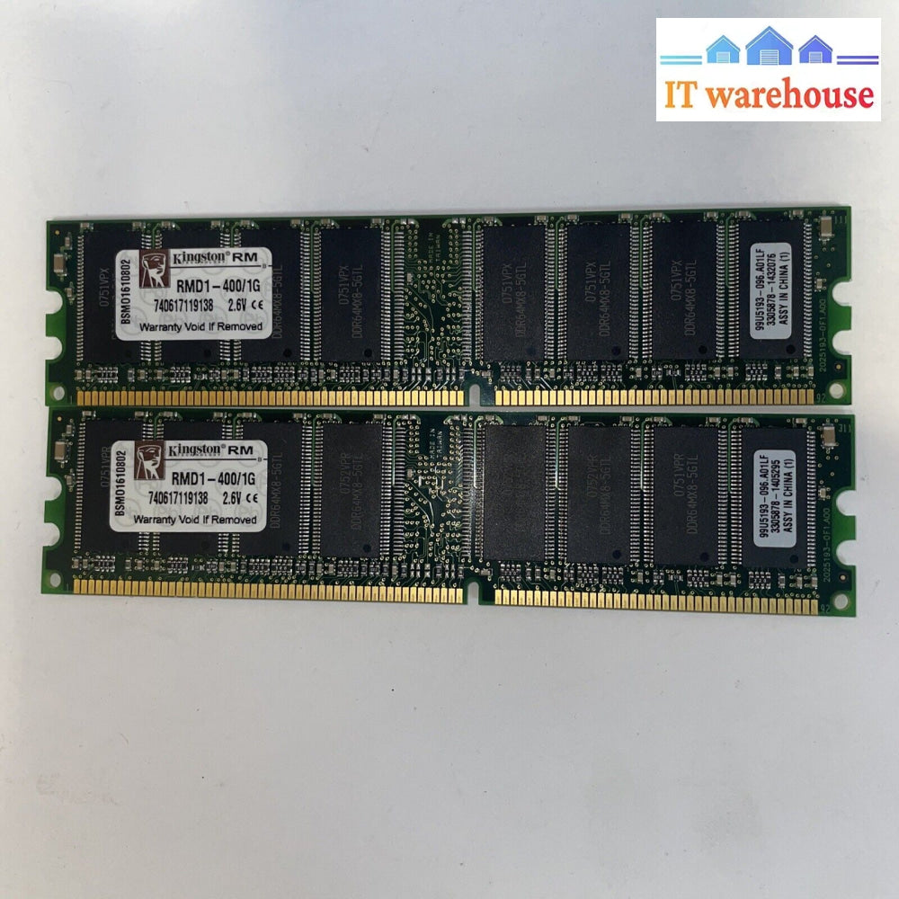 2* 1Gb Kingston Rmd1-400/1G Ddr 400Mhz Pc3200 Desktop Memory Ram