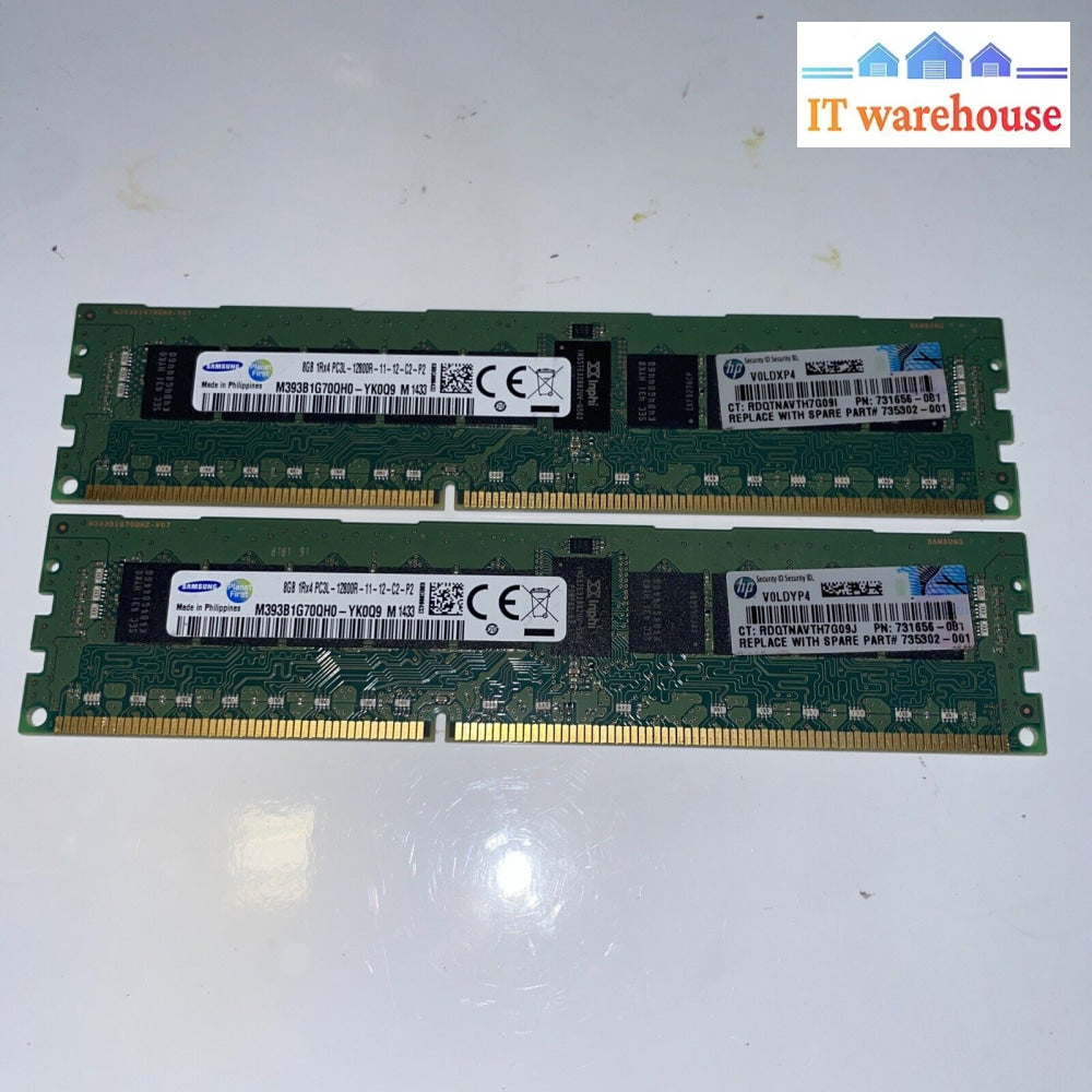 2× M393B1G70Qh0-Yk0 Samsung 8Gb Ddr3 Reg Ecc Pc3-12800 1600Mhz 1Rx4 Memory