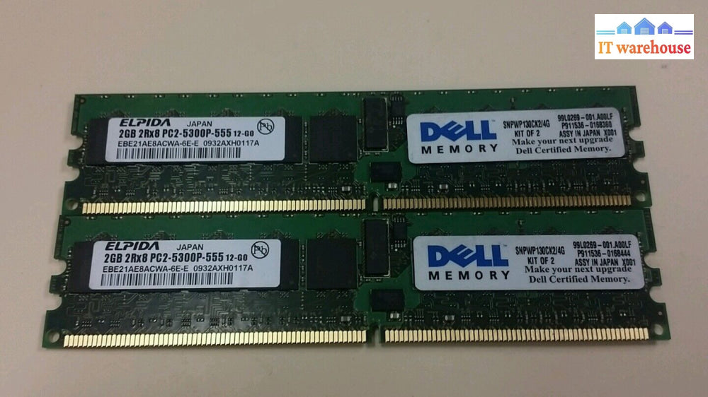 2 X 2Gb = 4Gb Elpida Ebe21Ae8Acwa-6E-E Ddr2 Ecc (Server) Ram Memory @@@