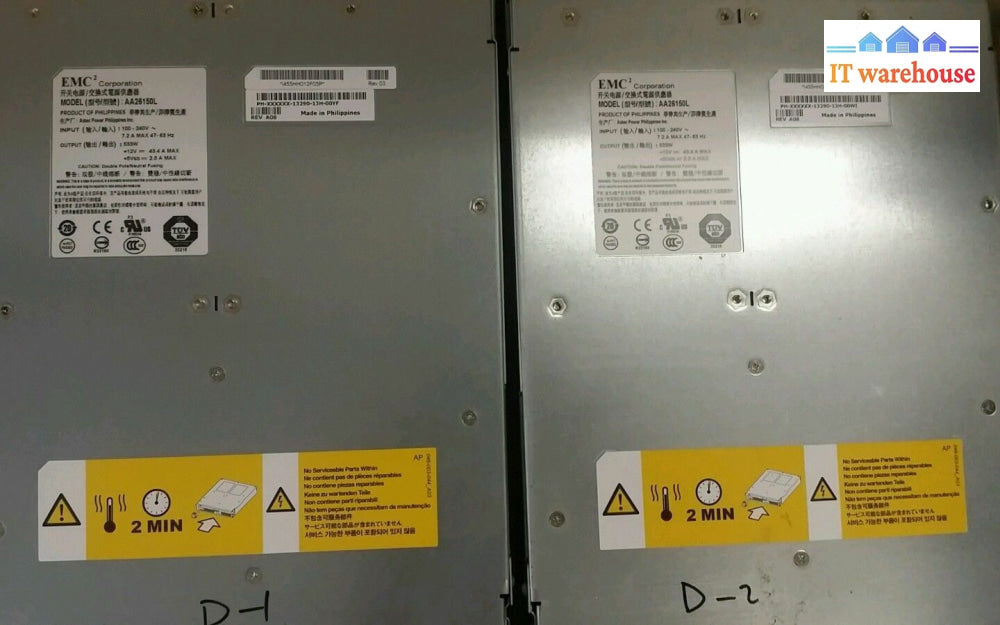 2 X Emc Astec 533W 1U Power Supply Aa26150L Ph-Xxxxxx-13290-13H-00Yf/Yi