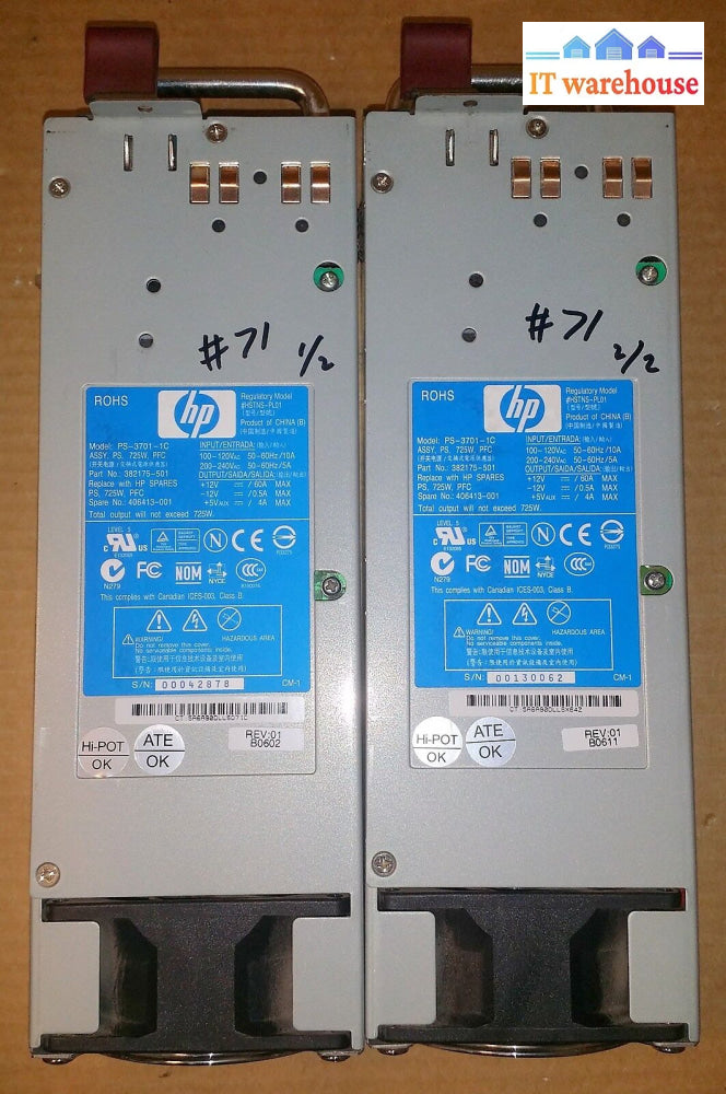 2 X Genuine Oem Hp Proliant Ml350 Ps-3701-1C Dc Power Supply Psu 725W 12V 60A @@