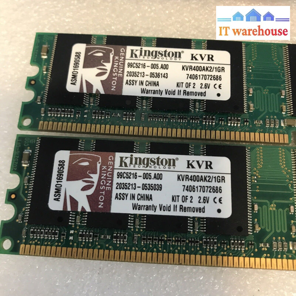 2 X Kingston Valueram 512Mb Dimm 400 Mhz Ddr Memory (Kvr400Ak2/1Gr)