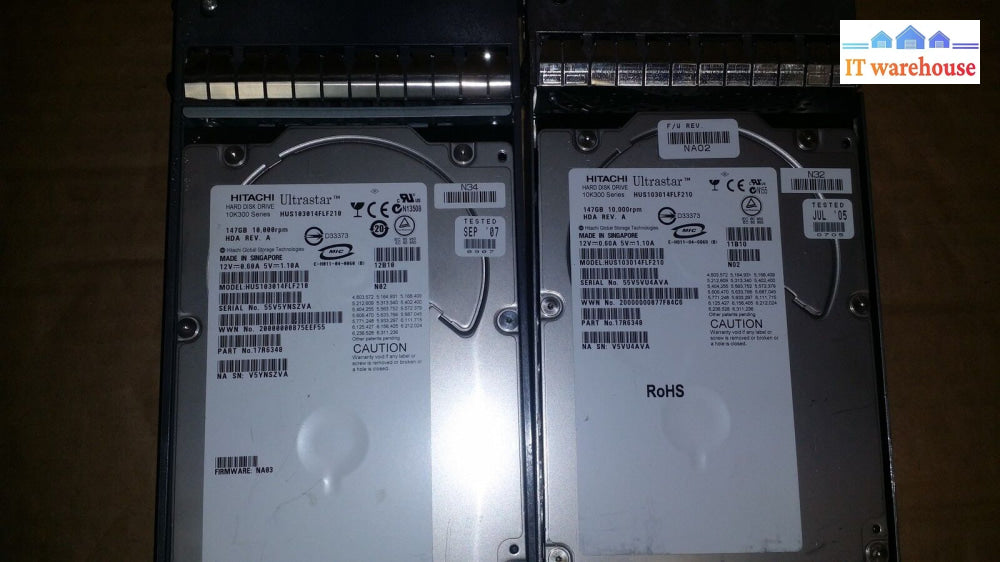 2 X Netapp 17R6348 Hus103014Flf210 147Gb 10K Fiber Hd Hda Rev A W/Tray108-00030