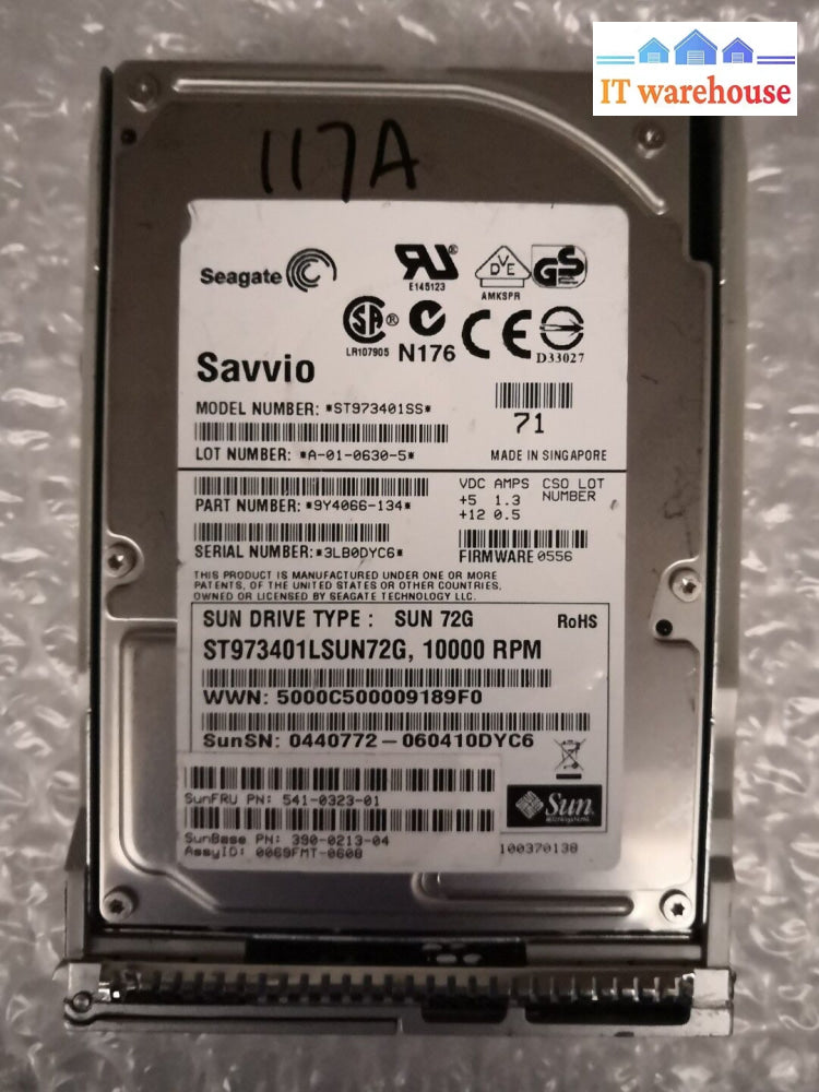 + 2 X Seagate Savvio 2.5’ 72Gb 10K Sas Hdd Hard Drive St973401Ss W/Tray