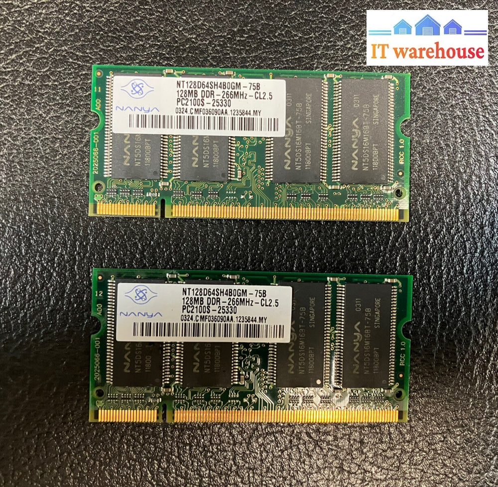 ~ (2X 128Mb) Nanya Ddr-266Mhz Pc2100S -25330 Ram Sodimm Nt128D64Sh4B0Gm -75B