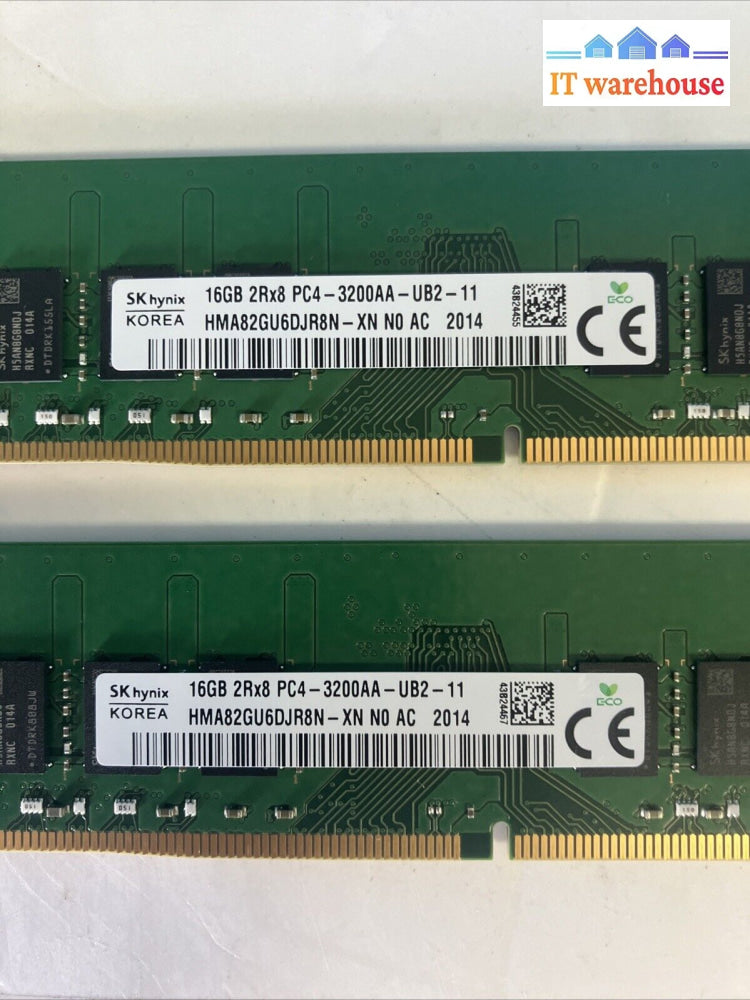 (2X 16Gb) Sk Hynix 2Rx8 Pc4-3200Aa Pc4-25600 Desktop Dimm Ram Hma82Gu6Djr8N-Xn ~