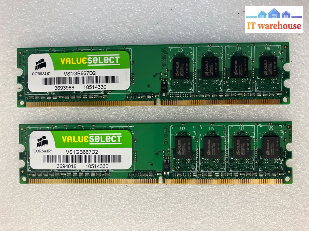 ~ (2X 1Gb) Corsair Vs1Gb667D2 Pc2-5300 Ddr2-667 Desktop Dimm Ram Memory 10514330