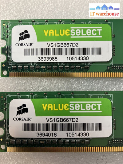 ~ (2X 1Gb) Corsair Vs1Gb667D2 Pc2-5300 Ddr2-667 Desktop Dimm Ram Memory 10514330