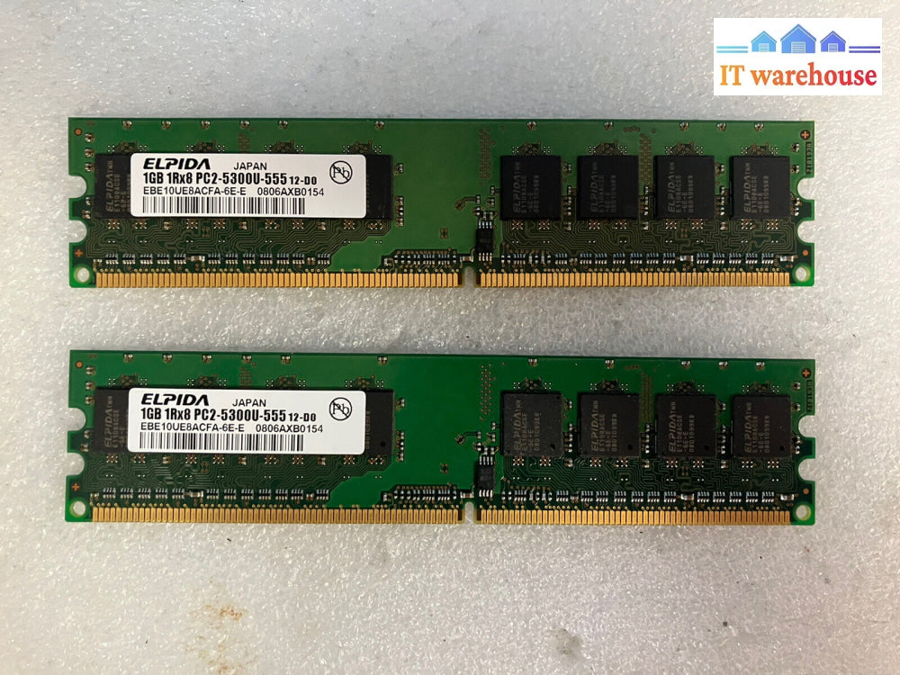 ~ (2X 1Gb) Elpida 1Rx8 Pc2-5300U -555 Ebe10Ue8Acfa-6E-E Ddr2-667 Dimm Memory