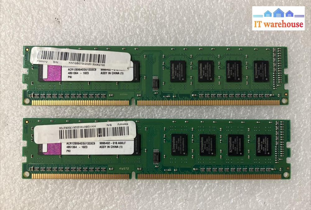 (2X 1Gb) Kingston Kvr Acr128X64D3U1333C9 Ddr3-1333 Pc3-10600 Dimm Ram Memory ~