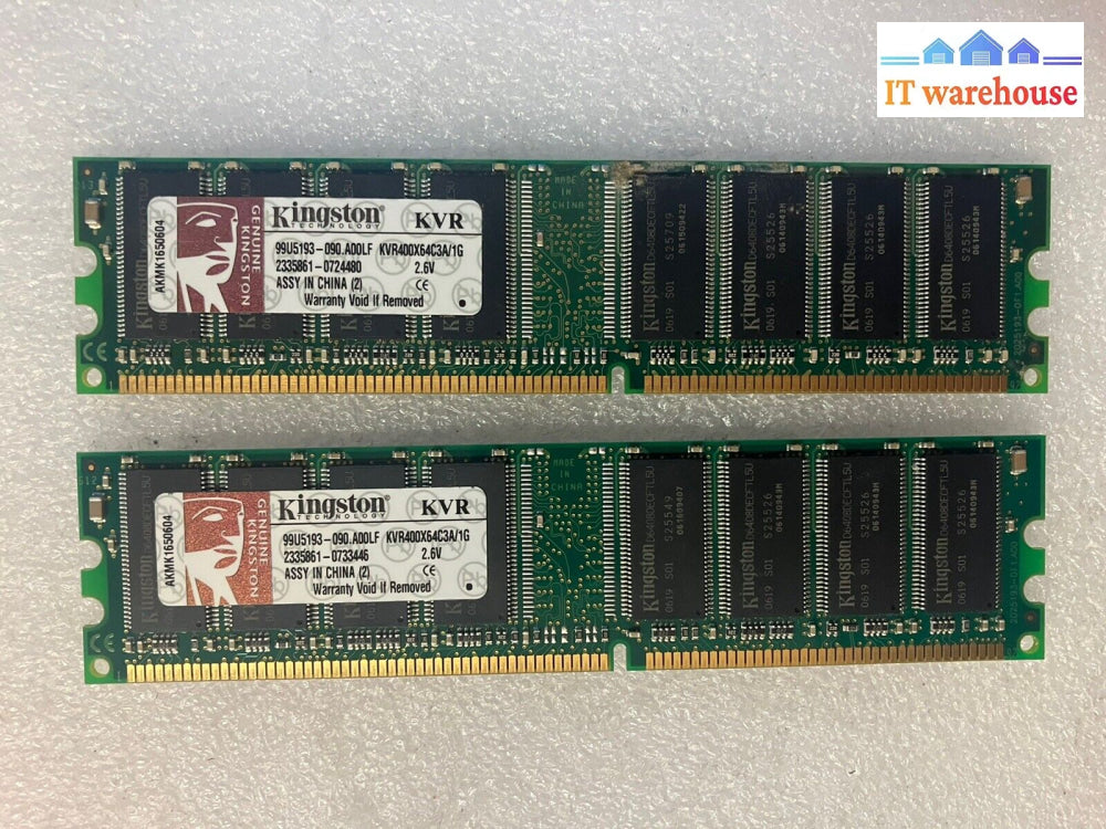 (2X 1Gb) Kingston Kvr400X64C3A 9905193 Pc-2700 Ddr-333 184Pin Desktop Dimm Ram ~