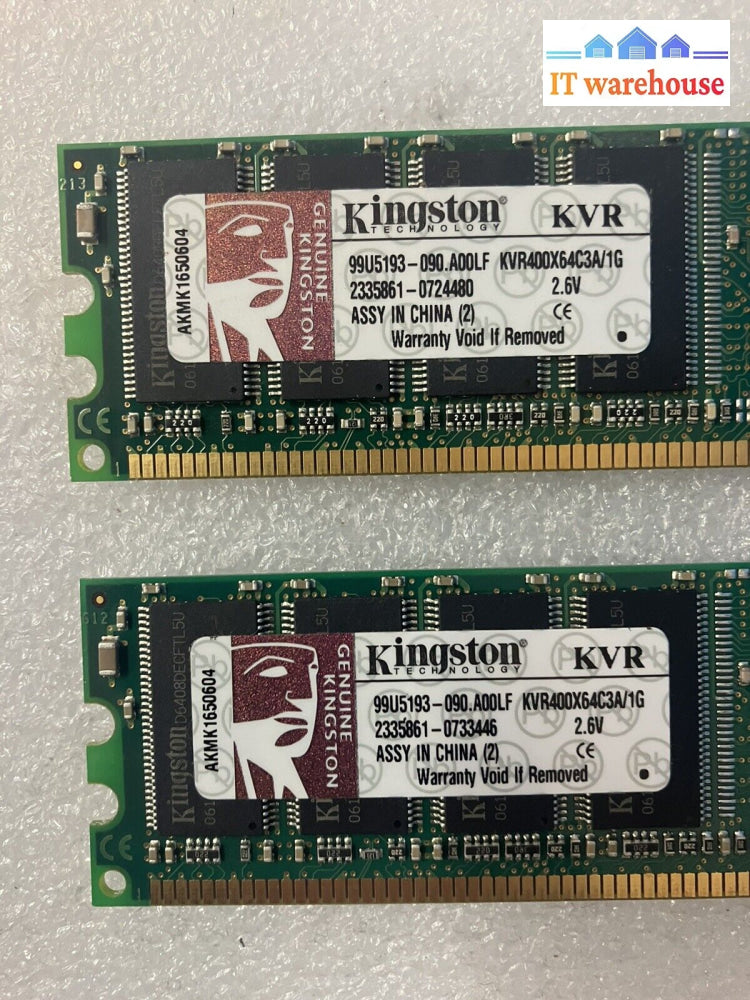 (2X 1Gb) Kingston Kvr400X64C3A 9905193 Pc-2700 Ddr-333 184Pin Desktop Dimm Ram ~