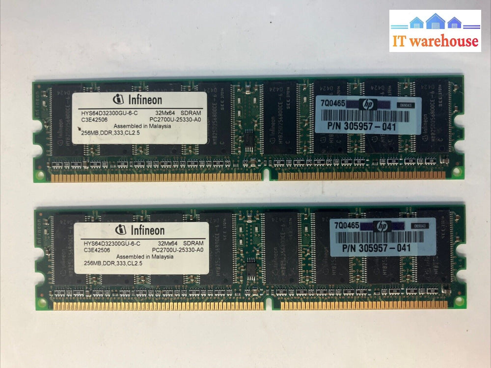 (2X 256Mb) Infineon Pc-2700U Ddr-333 Cl2.5 Dimm Desktop Ram Hys64D32300Gu-6-C ~