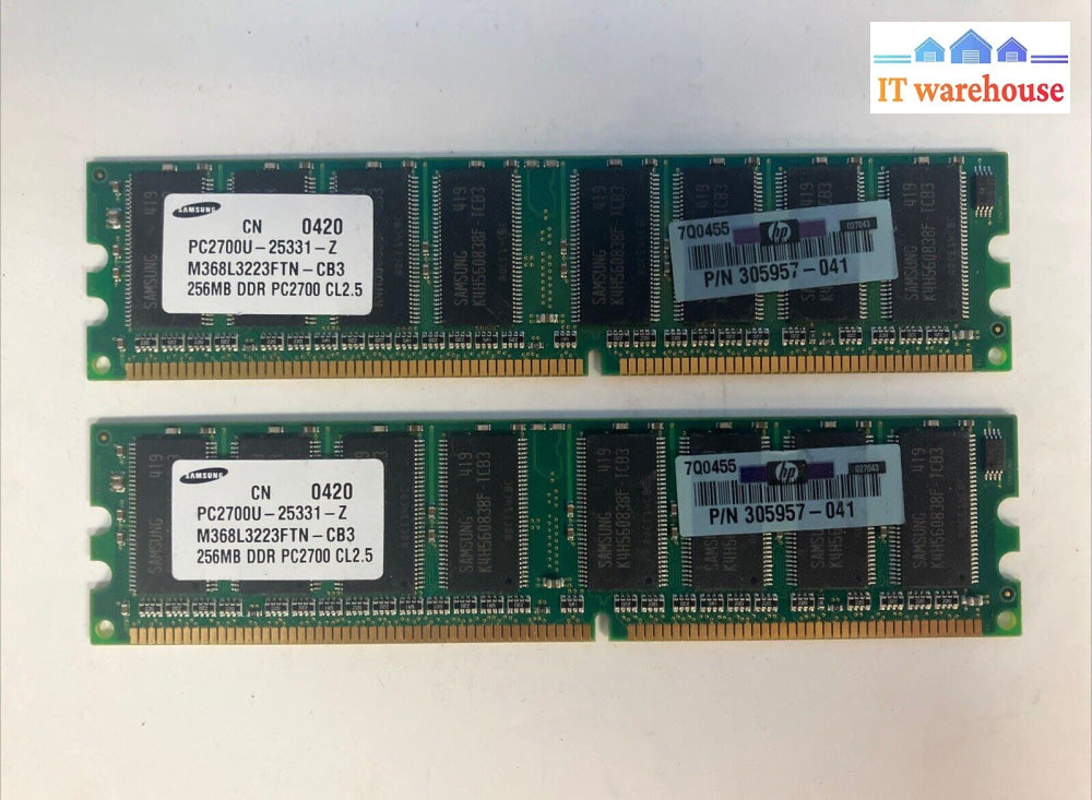 (2X 256Mb) Samsung Pc-2700U Ddr-333 Cl2.5 Dimm Ram M368L3223Ftn-Cb3 305957-041 ~