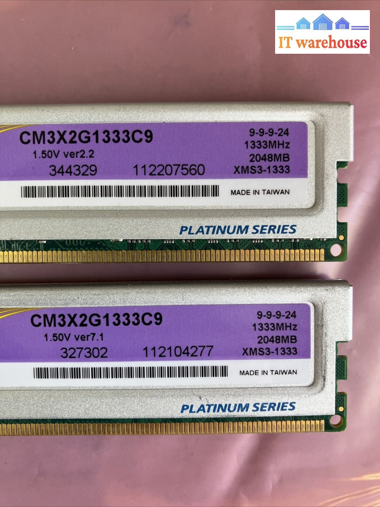 (2X 2Gb) Corsair Cm3X2G1333C9 Platinum Pc3-10600 Ddr3-1333 Xms3 Dimm Memory ~