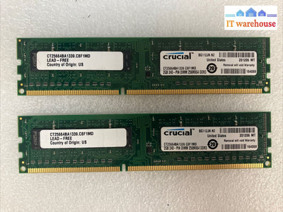 (2X 2Gb) Crucial Bg112Jn.n2 Ddr3-1333 Pc3-10600 Ct25664Ba1339.C8F1Md Dimm Ram ~