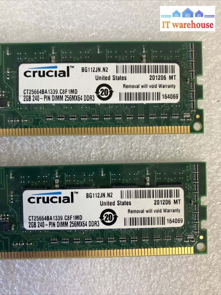 (2X 2Gb) Crucial Bg112Jn.n2 Ddr3-1333 Pc3-10600 Ct25664Ba1339.C8F1Md Dimm Ram ~