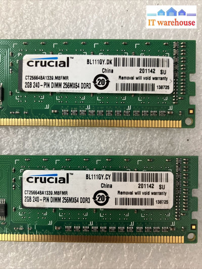 (2X 2Gb) Crucial Bl111Gy.dk Ddr3-1333 Pc3-10600 Ct25664Ba1339.M8Fmr Dimm Ram ~