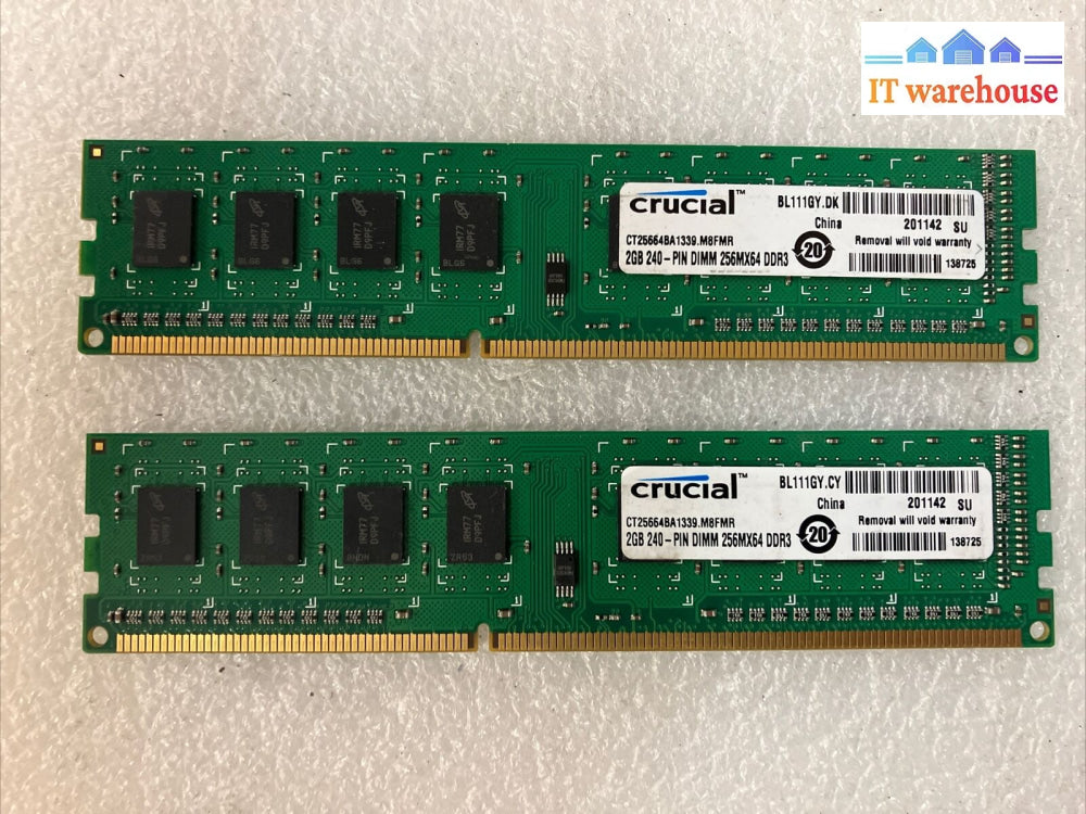 (2X 2Gb) Crucial Bl111Gy.dk Ddr3-1333 Pc3-10600 Ct25664Ba1339.M8Fmr Dimm Ram ~