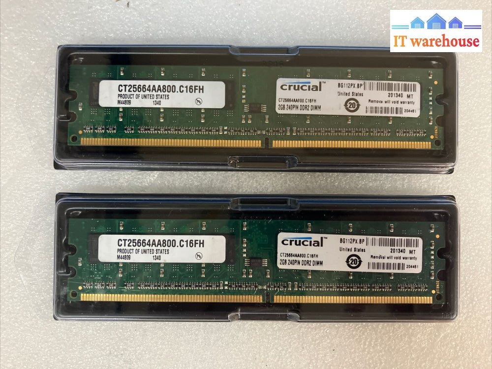 ~ (2X 2Gb) Crucial 2Gb Ddr2-800 Pc2-6400 Desktop Memory Ct25664Aa800.C16Fh Ram