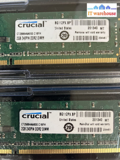 ~ (2X 2Gb) Crucial 2Gb Ddr2-800 Pc2-6400 Desktop Memory Ct25664Aa800.C16Fh Ram