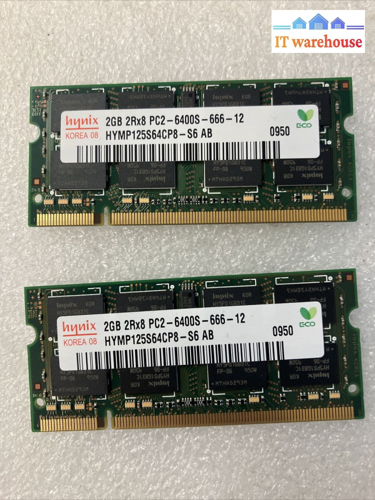 (2X 2Gb) Hynix 2Rx8 Ddr2-800 Pc2-6400S Hymp125S64Cp8 So-Dimm Memory Laptop Ram ~