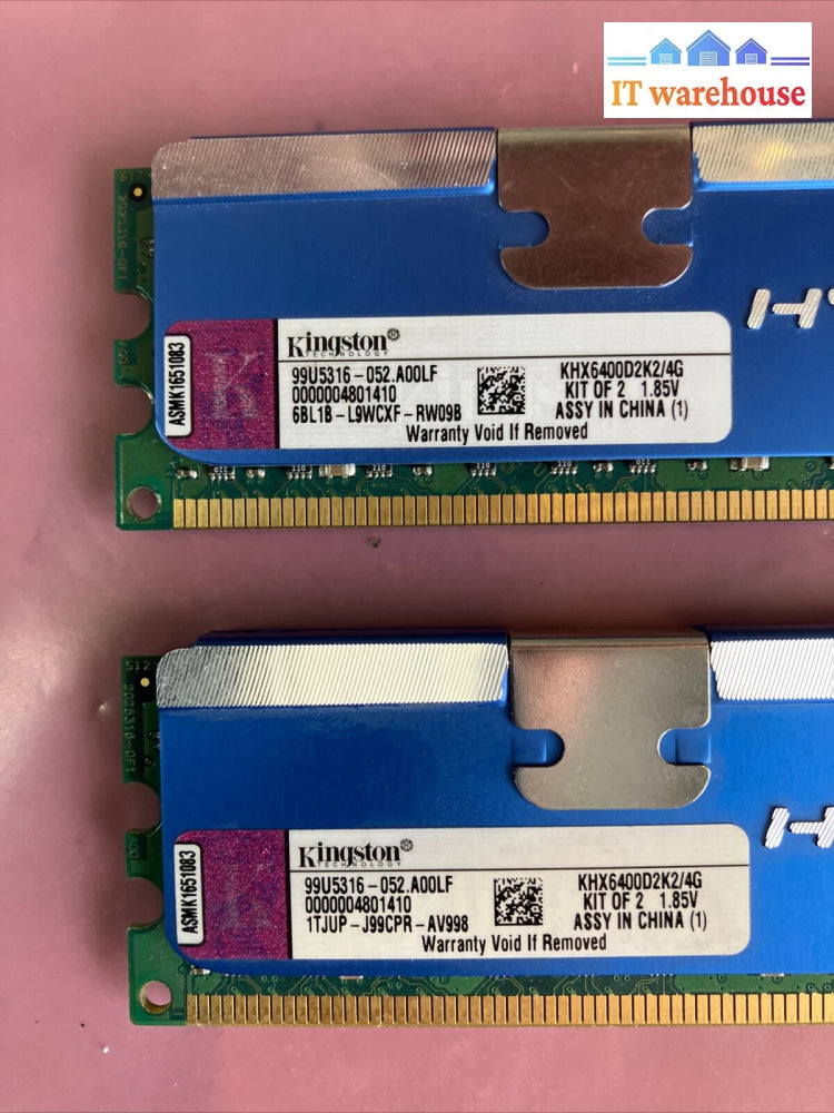 (2X 2Gb) Kingston Pc2-6400 Dimm Ddr2-800 Ram Memory Khx6400D2K2/4G ~