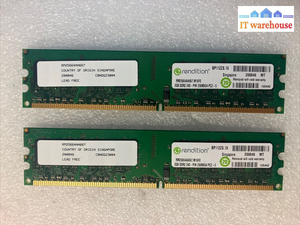 (2X 2Gb) Rendition Rm25664Aa667 2Gb Ddr2-667 Pc2-5300 Desktop Dimm Memory Ram ~