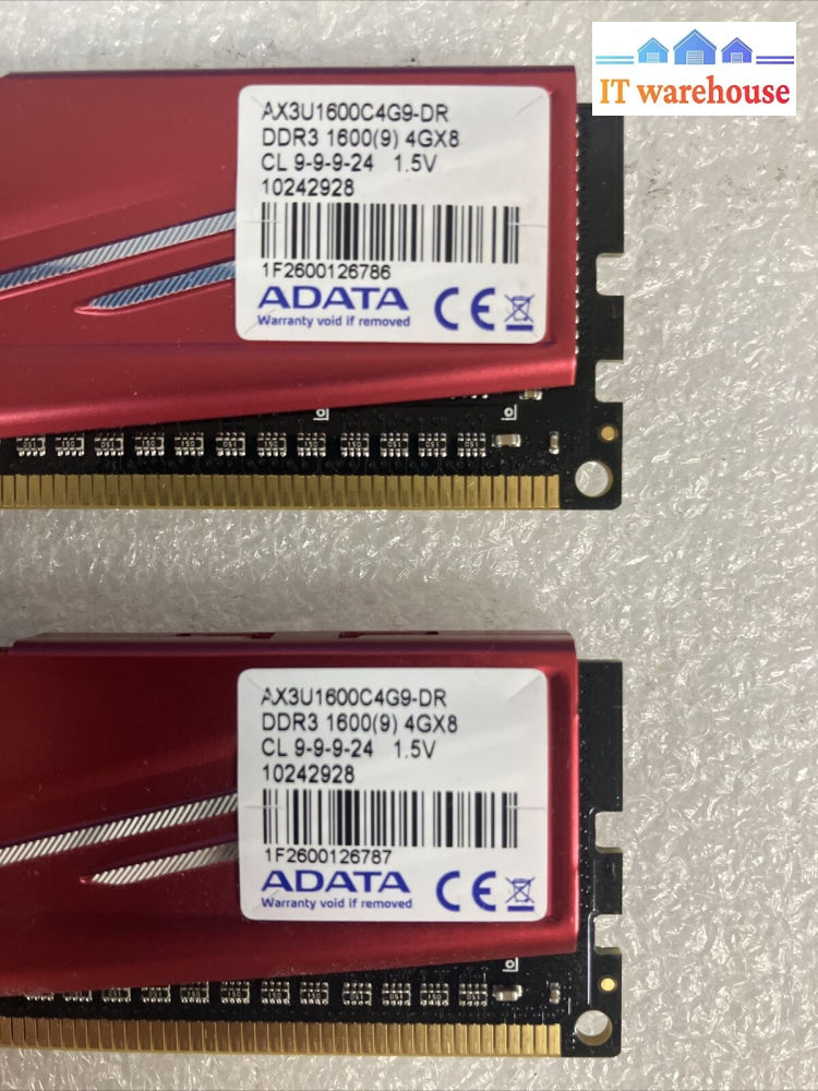 (2X 4Gb) Adata Xpg Ax3U1600C4G9-Dr Ddr3-1600 Pc3-12800 Desktop Dimm Memory Ram ~